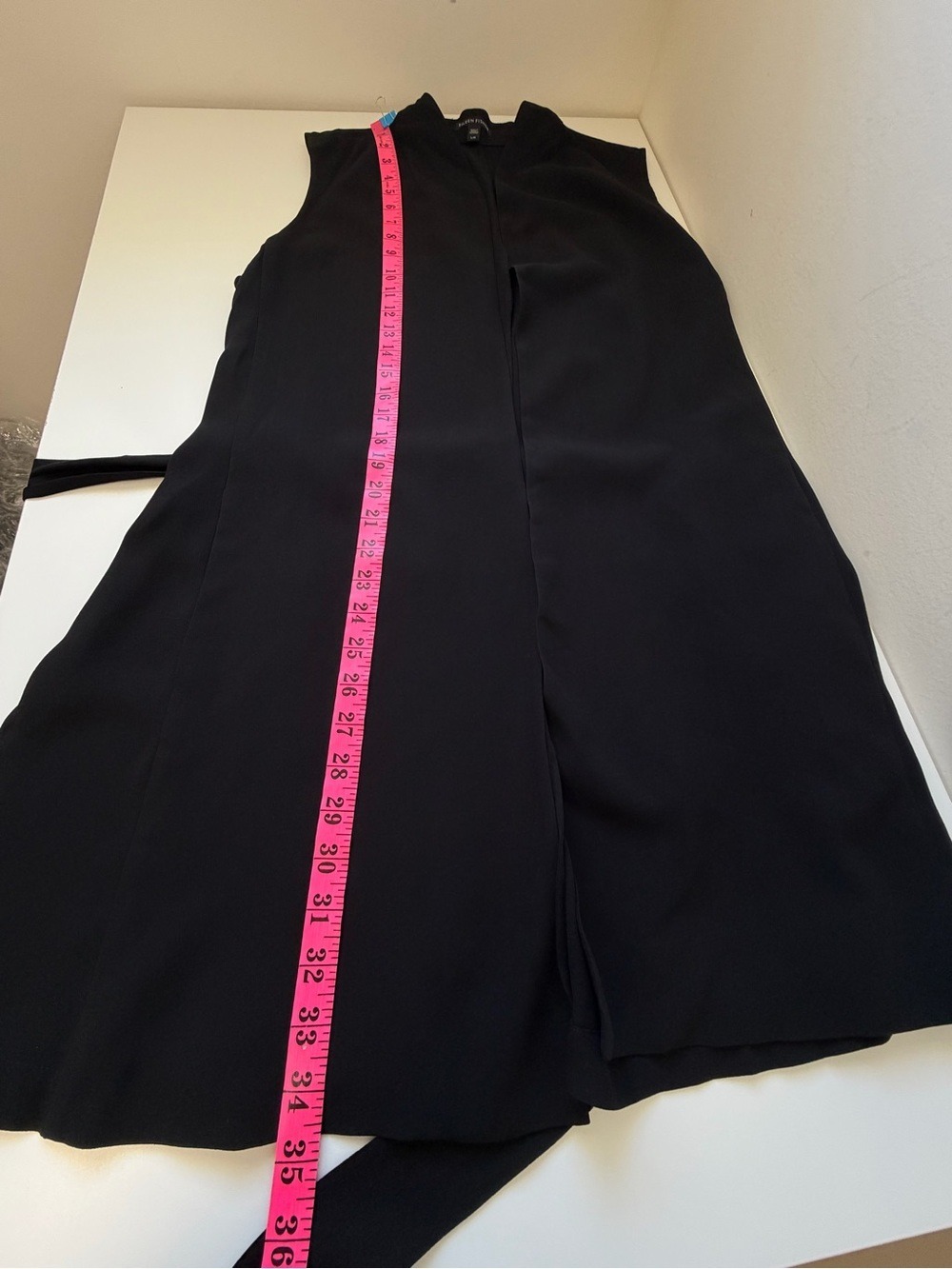 Eileen Fisher 100% Silk Long Belted Vest Georgette Crepe Sleeveless Blouse Black - Picture 9 of 9
